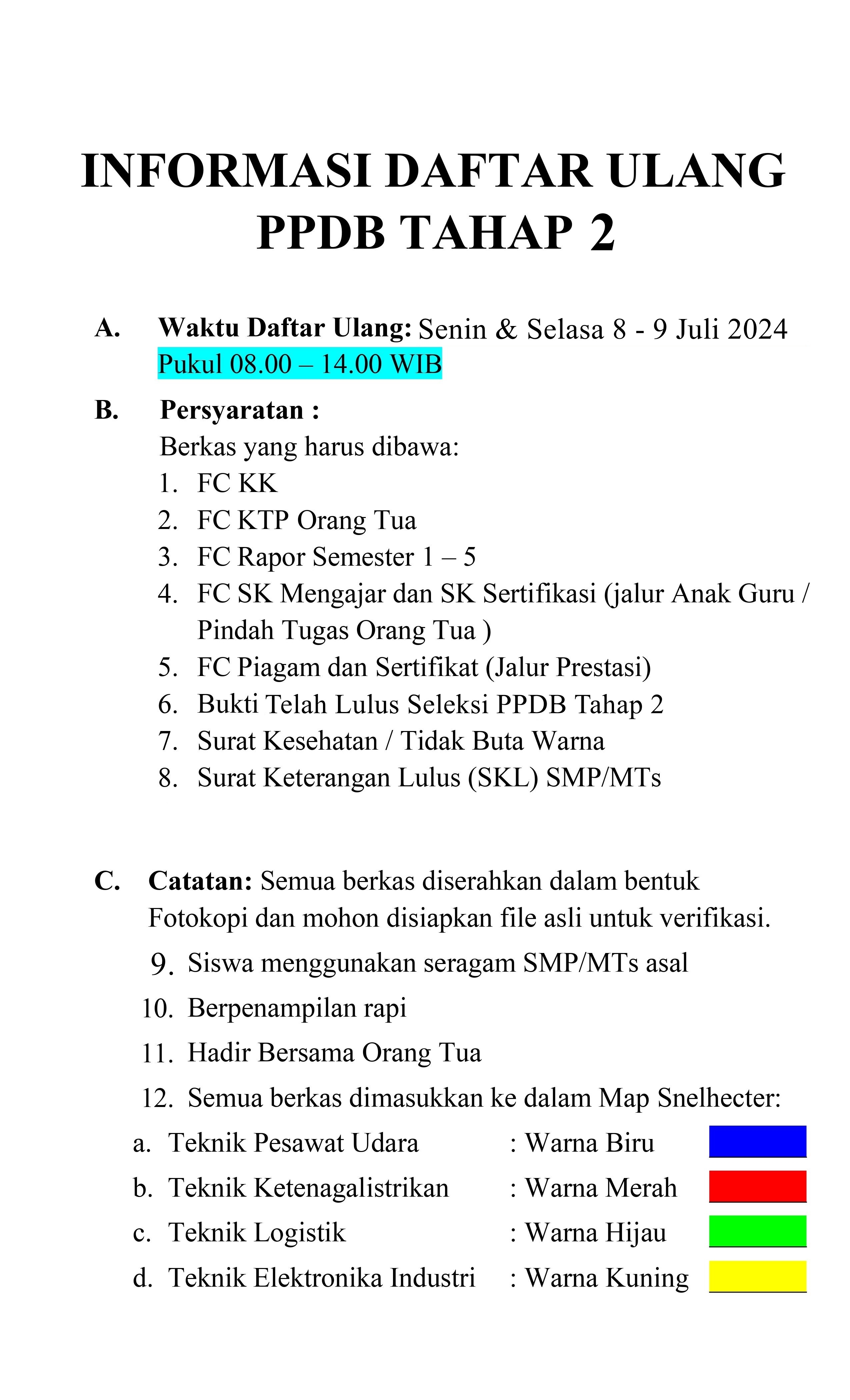 INFO DAFTAR ULANG PPDB TAHAP 2