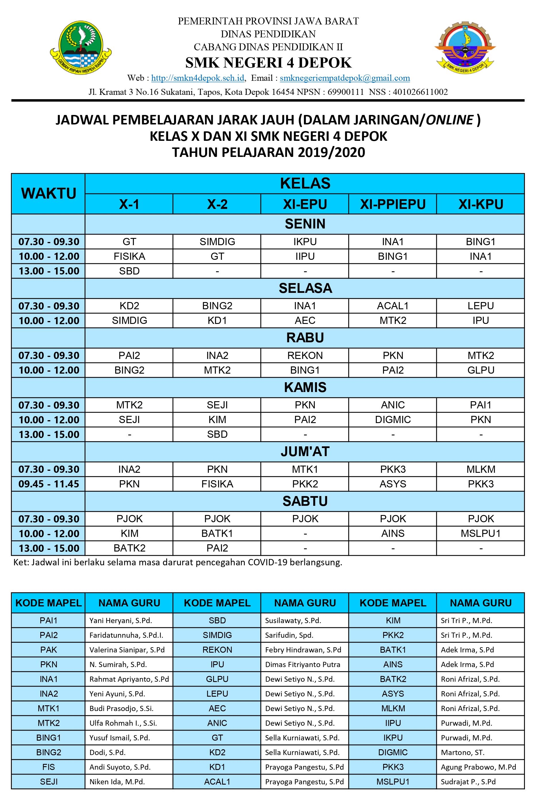 jadwal pjj x xi covid 19